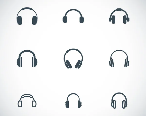 Conjunto de ícones de fone de ouvido preto vetorial — Vetor de Stock
