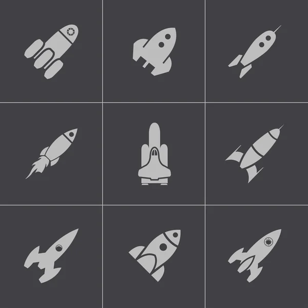 Vector zwarte raket icons set — Stockvector