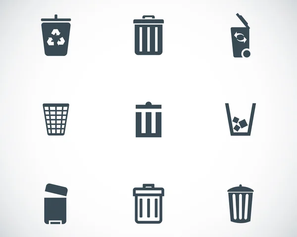 Conjunto de iconos de bote de basura negro vectorial — Archivo Imágenes Vectoriales