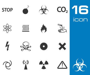 Beyaz arka plan üzerinde siyah vektör tehlike Icons set