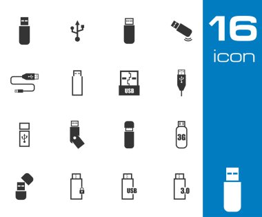 siyah vektör usb simgeler kümesi