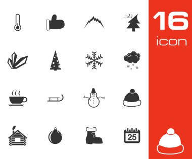 siyah vektör kış Icons set