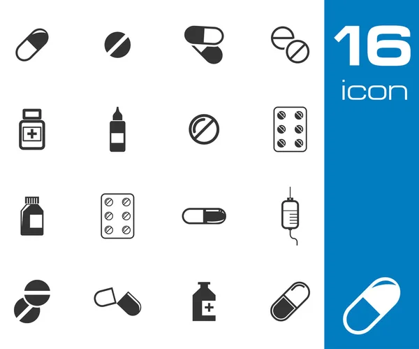 siyah vektör hapları Icon set