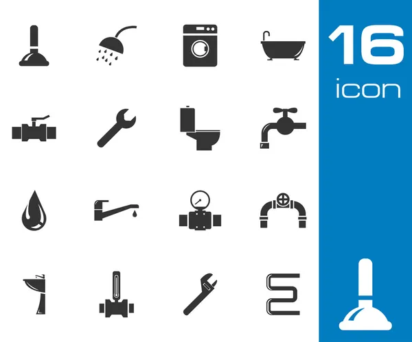 Vector black plumbing icons set — Stock Vector