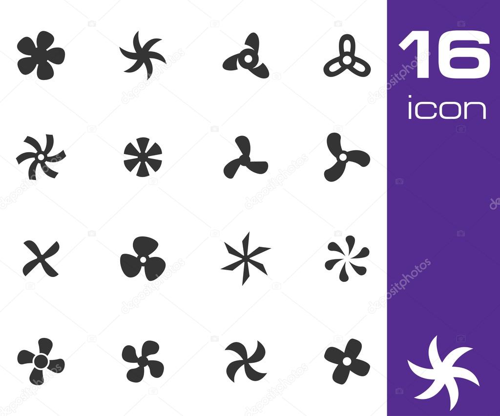 Vector black fans and propellers icons set
