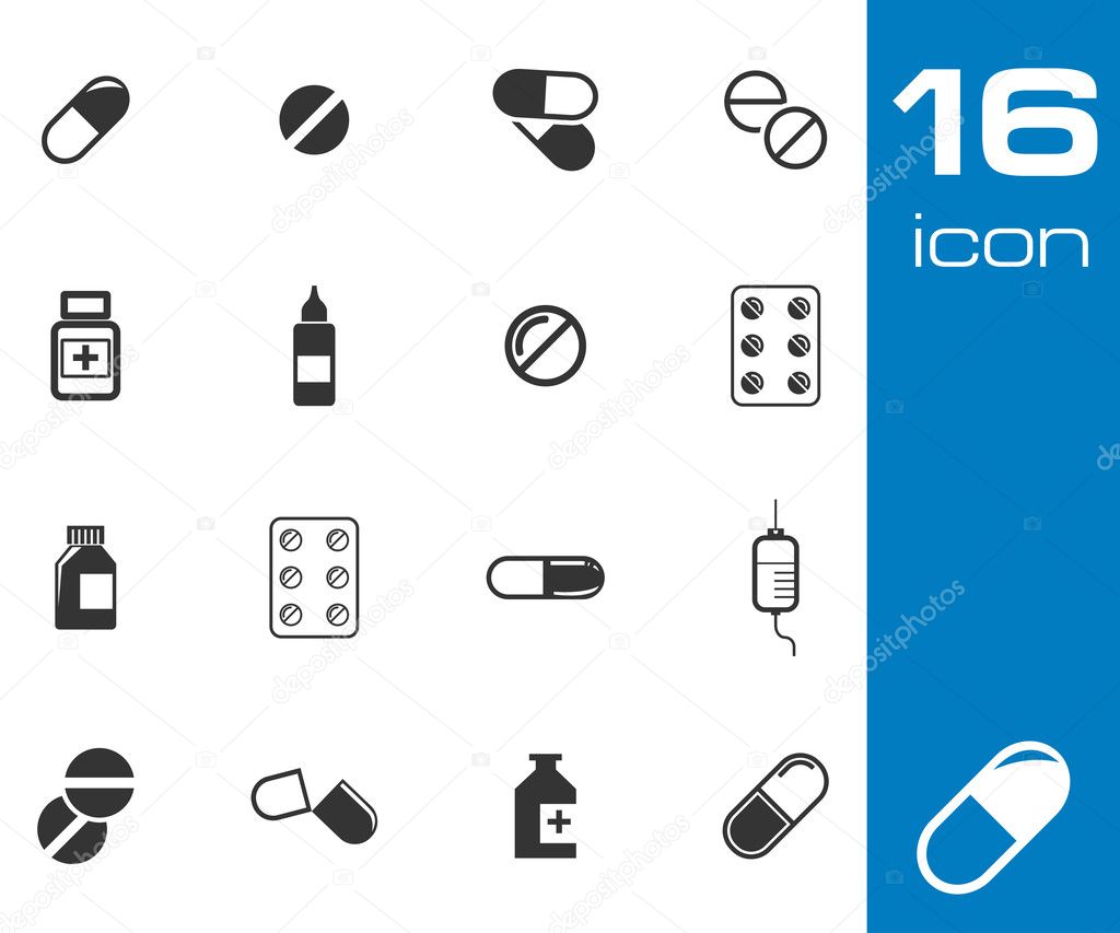 Vector black pills icon set