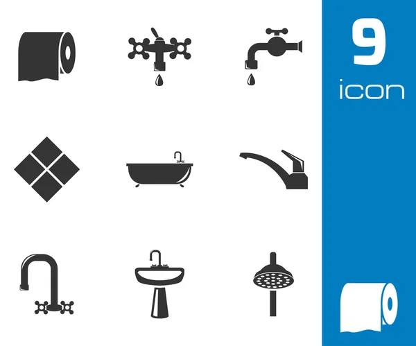 Vector zwarte badkamer icons set — Stockvector