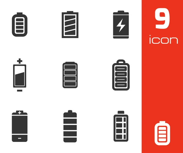 Vector black battery icons set — Stock Vector