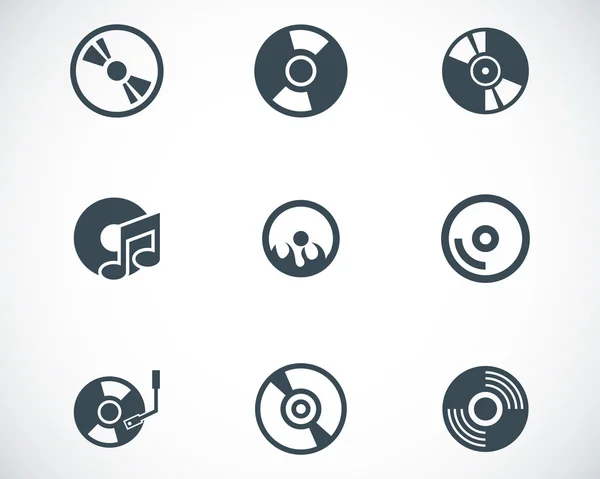 Conjunto de iconos de disco CD negro vectorial — Vector de stock