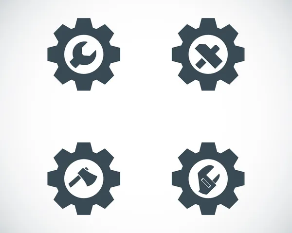 Vector black tools in gear icons set — Stock Vector
