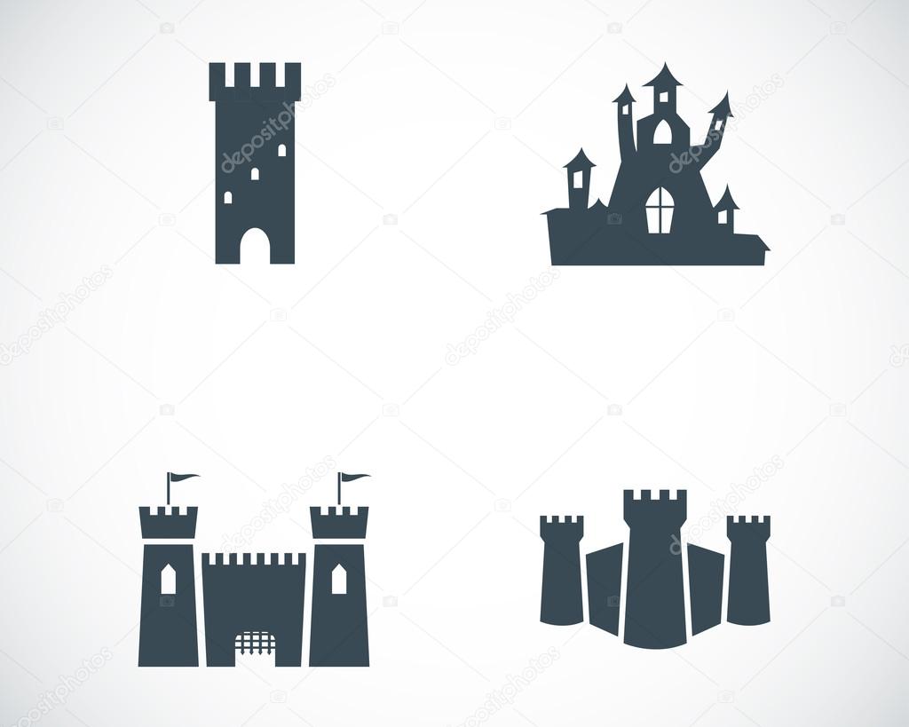 Vector black castle icons set