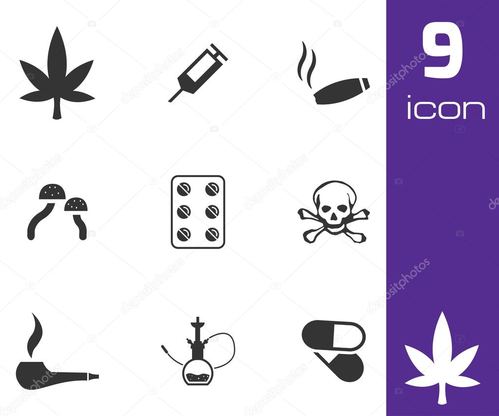 Vector black drugs icons set