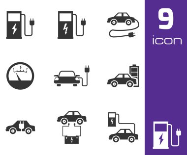 vektör siyah elektrikli otomobil Icons set