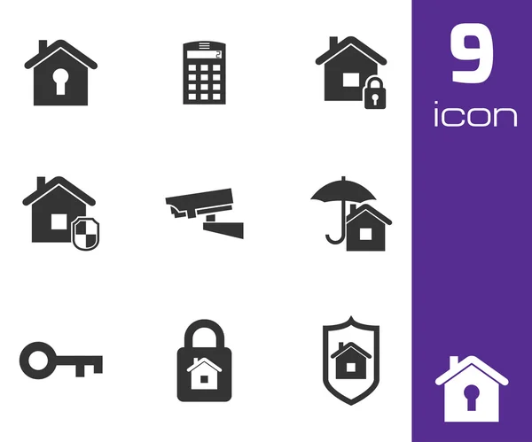 Vector black home security icons set — Stock Vector