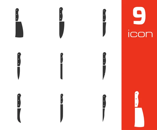 Vector negro cuchillo de cocina iconos conjunto — Vector de stock