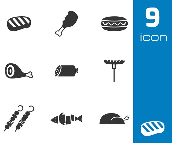 Vector black meat icons set — Stock Vector