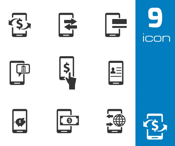 Siyah vektör mobil bankacılık Icons set — Stok Vektör
