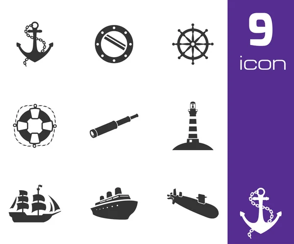 Vector black nautical icons set — Stock Vector