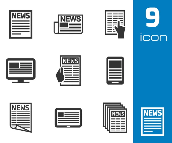 Set di icone del giornale nero vettoriale — Vettoriale Stock