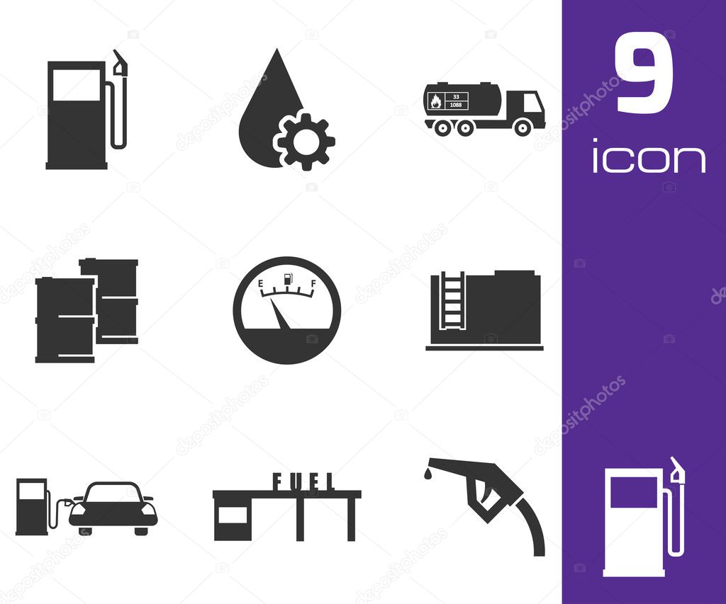 Vector black gas station icons set