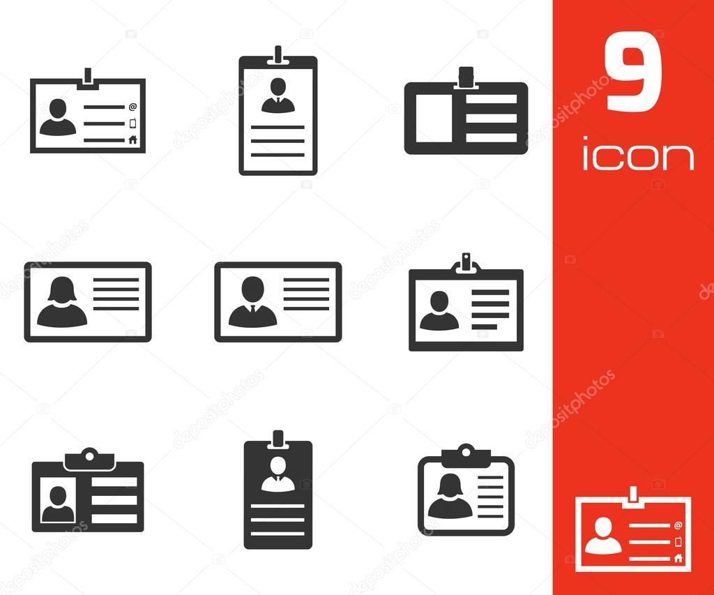 Vector black id card icons set