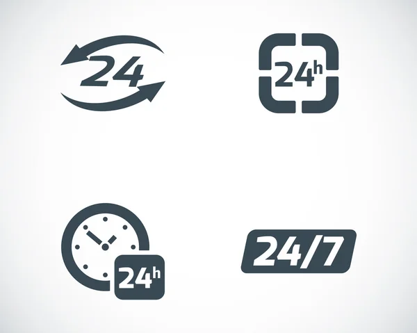Vector black 24 hours icons set — Stock Vector