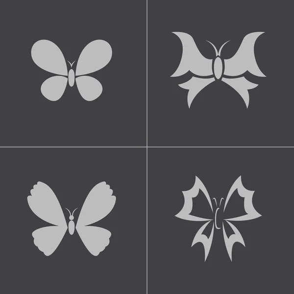 Vector black buttefly icons set — Stock Vector