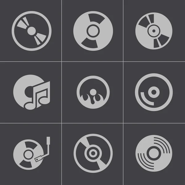 Conjunto de iconos de disco CD negro vectorial — Vector de stock