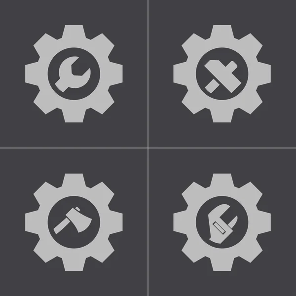 Vetor ferramentas pretas em conjunto de ícones de engrenagem — Vetor de Stock