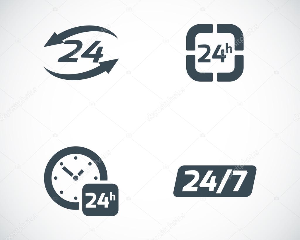 Vector black 24 hours icons set