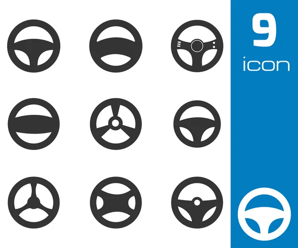 Vector black Steering wheels icons set — Stock Vector