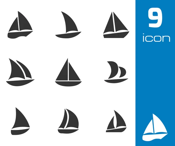 Ensemble d'icônes de voilier noir vecteur — Image vectorielle