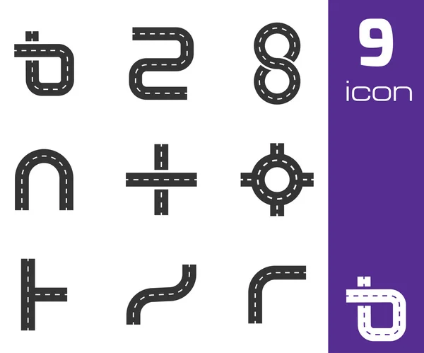 Ensemble d'icônes d'éléments routiers vectoriels noirs — Image vectorielle