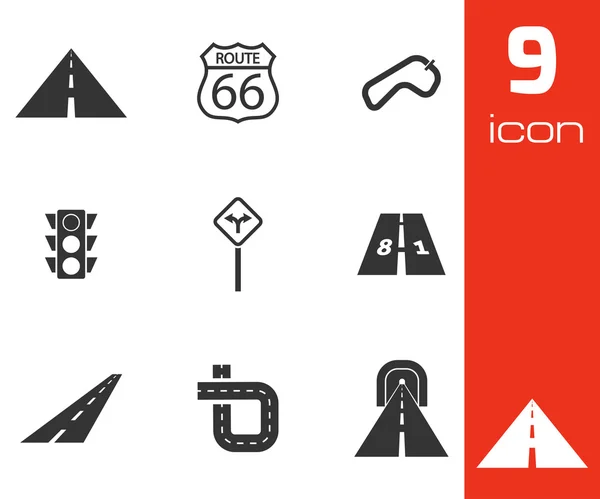 Vector black road icons set — Stock Vector