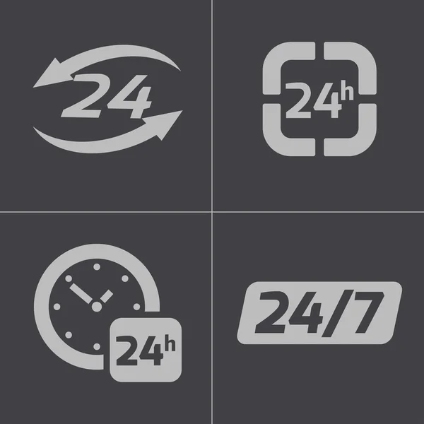 Conjunto de iconos Vector negro 24 horas — Vector de stock