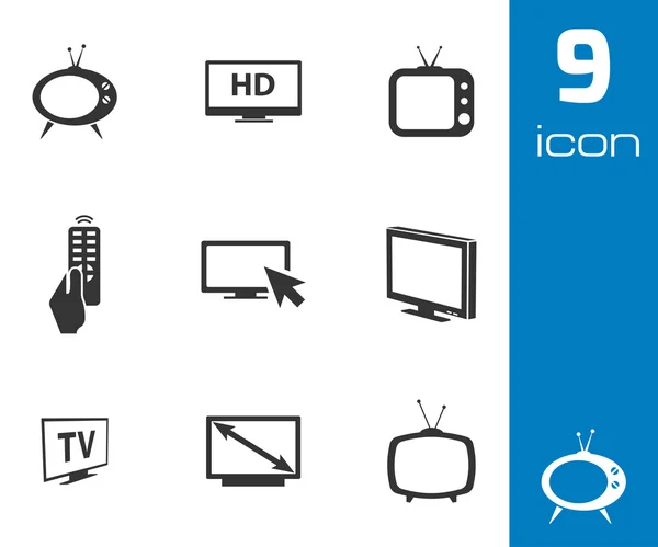 Vector black TV icons set — Stock Vector