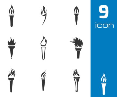 Vector black torch icons set clipart