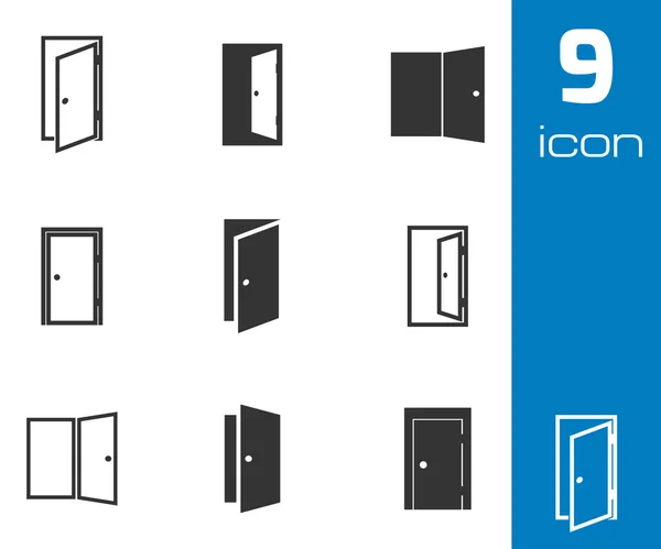 Conjunto de iconos de puerta negra vectorial — Archivo Imágenes Vectoriales