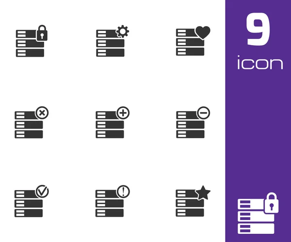 Vector black database icons set — Stock Vector