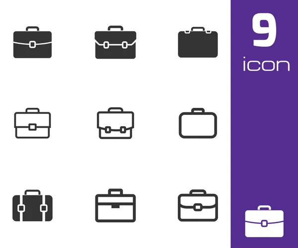 Vector black briefcase icons set — Stock Vector