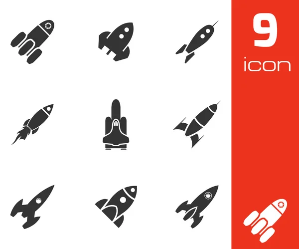 Conjunto de ícones de foguete preto vetorial — Vetor de Stock