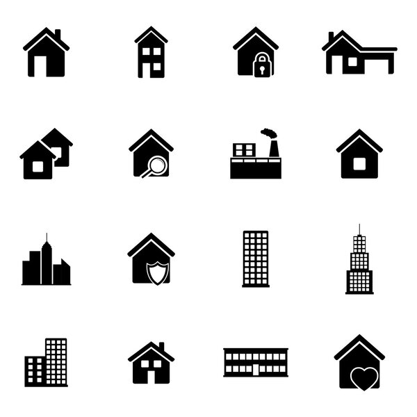 Vector black building icons set