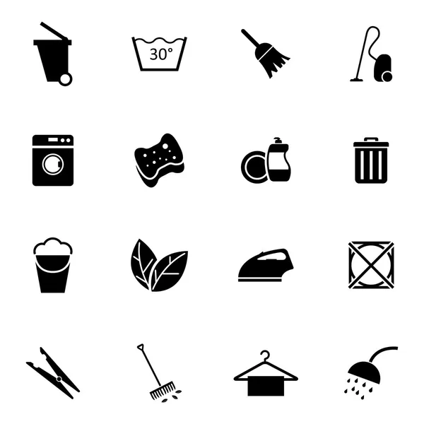 Vector black  cleaning icons set — Stock Vector