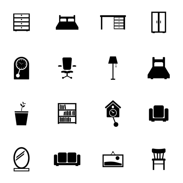 Vektor svarta möbler ikoner set — Stock vektor