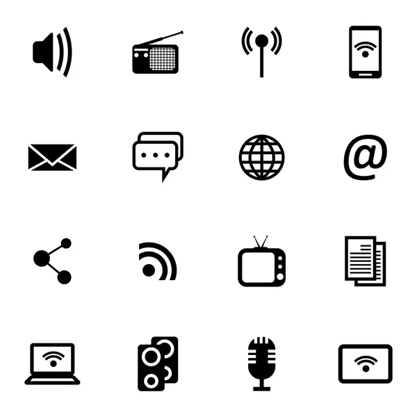 Vector negro iconos de medios de comunicación conjunto — Archivo Imágenes Vectoriales