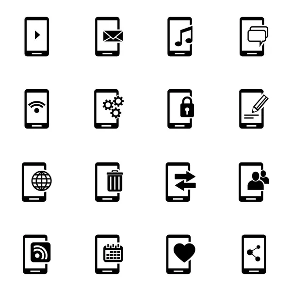 Vector zwarte mobiele icons set — Stockvector