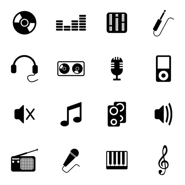 Conjunto de ícones de música preta vetorial — Vetor de Stock