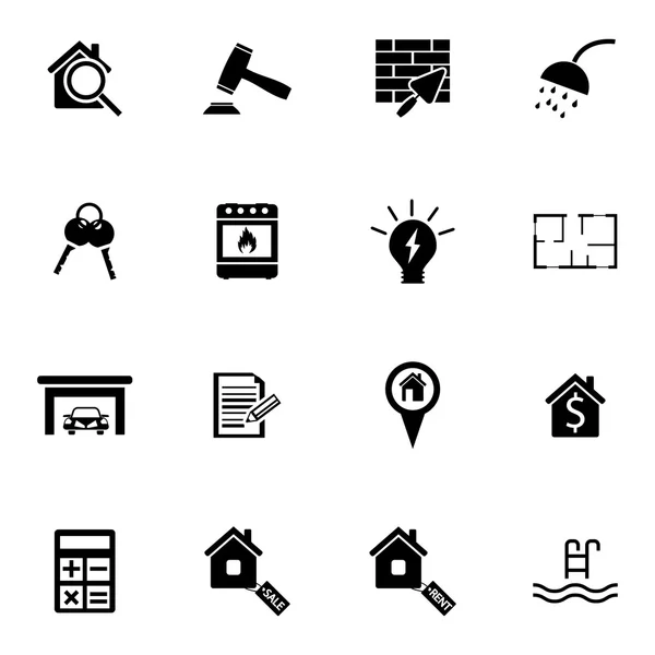 Ensemble d'icônes immobilières vectorielles noires — Image vectorielle