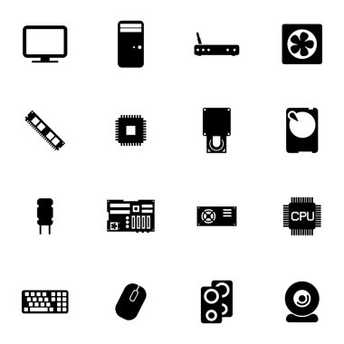siyah vektör pc bileşenleri Icons set