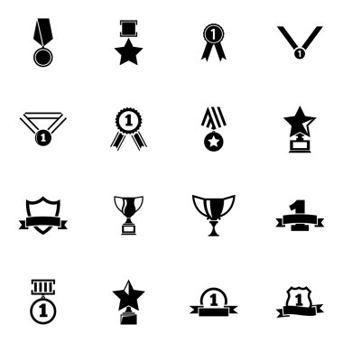 vektör siyah kupa ve Ödülleri Icons set